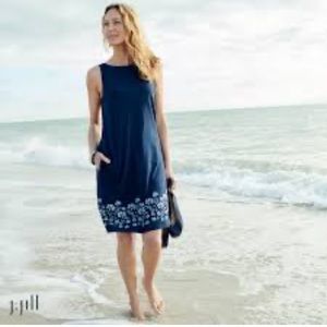 J Jill Sleeveless Floral Embroidered Trim Shift Dress Size Medium